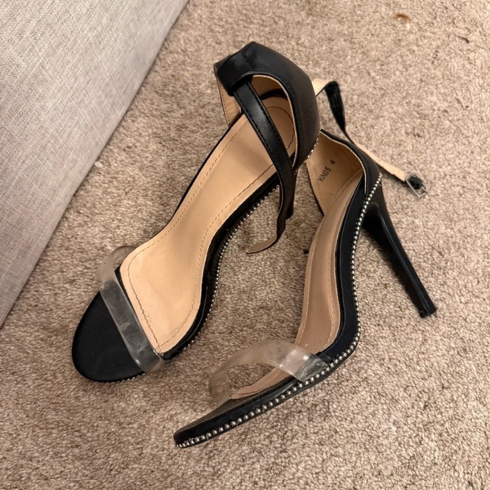 Chic Black Stiletto Heels with Clear Strap